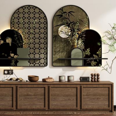 新中式中古风装饰画挂画边柜