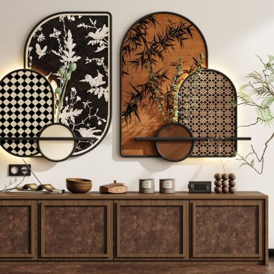 新中式中古风装饰画挂画边柜