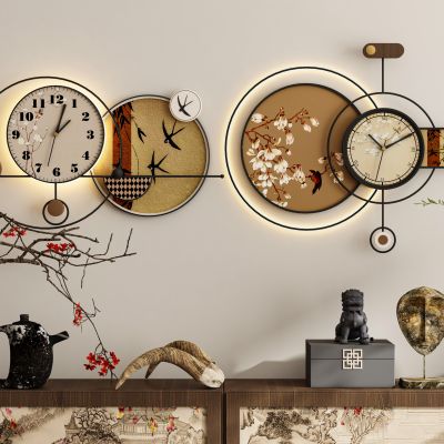 新中式中古风钟表装饰画墙饰边柜