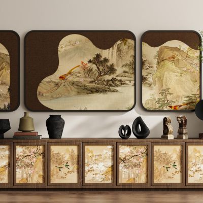 新中式中古风装饰画挂画边柜3D模型