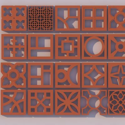 现代镂空花砖 红砖雕花组合3D模型