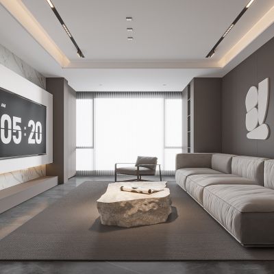 现代客厅 无主灯客厅 沙发组合 茶几组合 饰品摆件3D模型