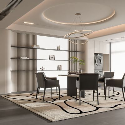 现代家居餐厅 餐桌椅组合 酒柜组合 饰品