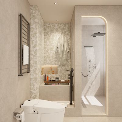 美式 奶油风 中古风 弧形 灯带 浴缸 淋浴 卫生间