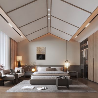 现代家居主卧 衣柜 贵妃椅