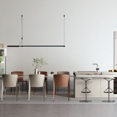 现代中岛餐桌 岛台 轻奢吊灯 通顶门 落地空调