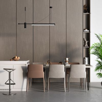 现代岛台 中岛餐桌 落地空调 通顶门