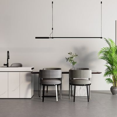 现代中岛餐桌 岛台 落地空调 通顶门 轻奢吊灯