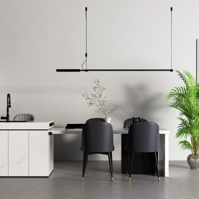 现代中岛餐桌 岛台 落地空调 吊灯 通顶门