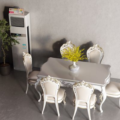 简欧餐桌 空调 落地空调 盆栽