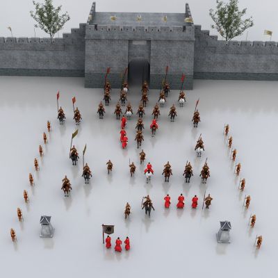 古代官员城墙组合3D模型