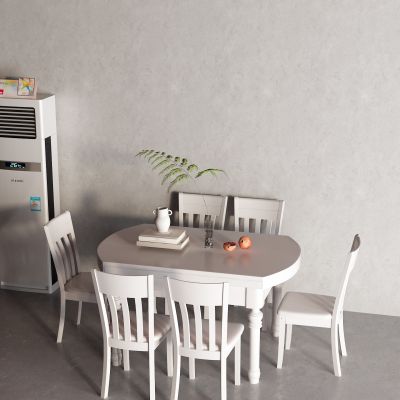 现代白色餐桌 六人餐桌 落地空调