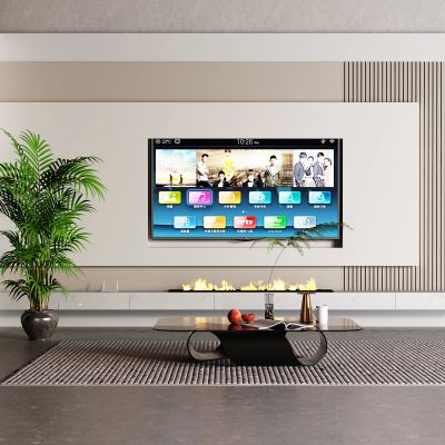 现代电视墙电视柜 落地空调 茶几 通顶门