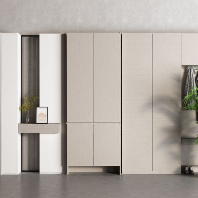 现代鞋柜 落地空调 盆栽 隔断柜