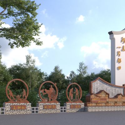 新中式乡村振兴稻田景墙