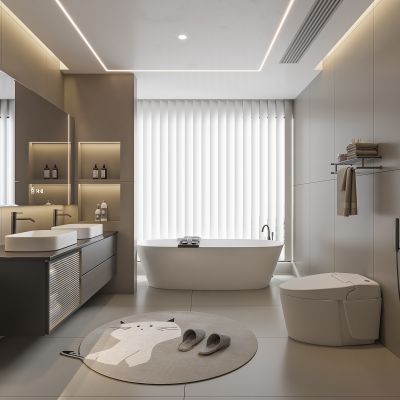 现代卫生间 浴室柜 洗脸盆 镜柜 浴缸 淋浴 3D模型