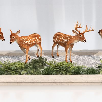 现代动态梅花鹿组合3D模型