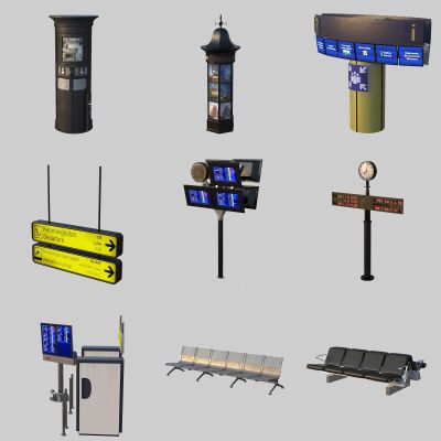 候车大厅小品 市政 广告牌 候车室座椅 