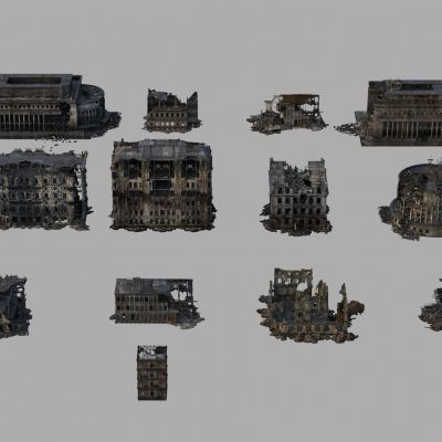 末日建筑 废弃房 战争残骸 爆炸建筑 荒废建筑