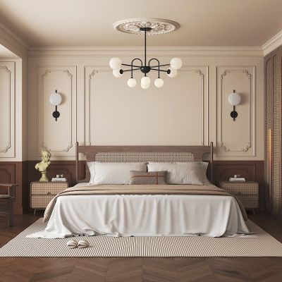 法式卧室 休闲椅 衣柜 双人床组合 吊灯 壁灯