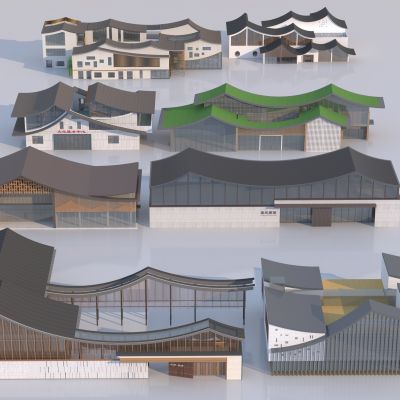 新中式展览馆建筑组合