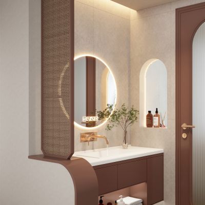 北欧 奶油 中古风 弧形 藤编 长虹玻璃 干湿分离 干区