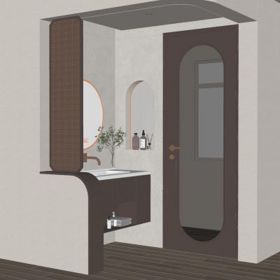 北欧 奶油 中古风 弧形 藤编 长虹玻璃 干湿分离 干区