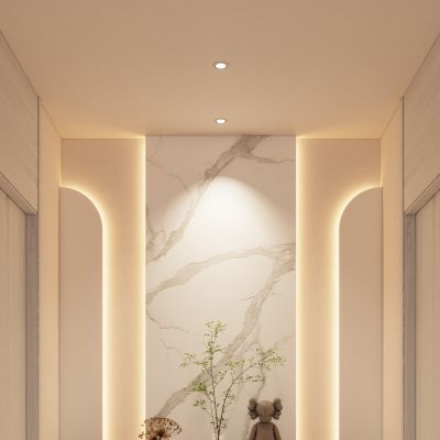 北欧 奶油 原木风 暖色系 造型灯带 走廊 端景 玄关