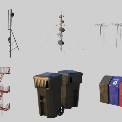 屋顶小品 屋顶天线 铁艺楼梯 垃圾桶 