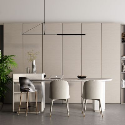 现代吧台 落地空调 盆栽 通顶门 酒柜