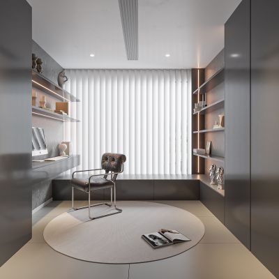 现代书房 无主灯书房  书柜组合 书桌组合 饰品摆件