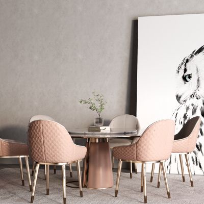 现代餐桌 圆桌 雕塑 轻奢餐桌 挂画