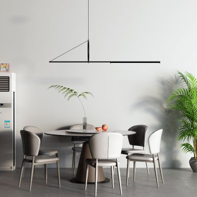 现代大理石餐桌 圆桌 落地空调 雕塑 金属吊灯