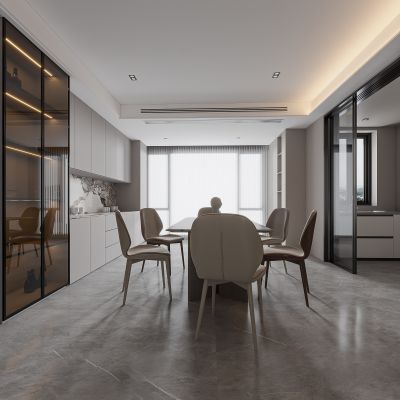 现代家居餐厅 餐桌椅组合 酒柜组合 饰品