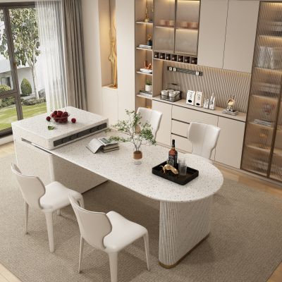 奶油风餐厅岛台餐桌椅