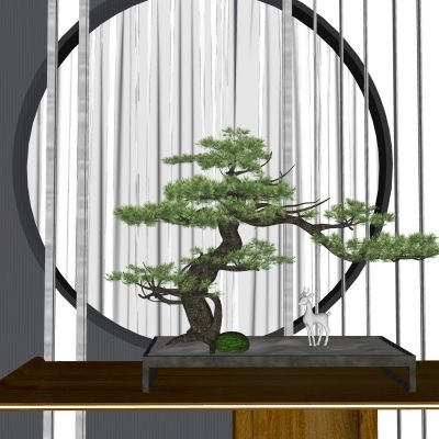 中式松树盆栽盆景摆件造型松花盆摆件端景植物