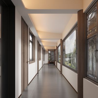 新中式过道 连廊 民宿过道