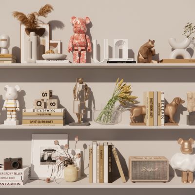 现代饰品摆件书籍摆件工艺品暴力熊书架音箱花瓶SU模型