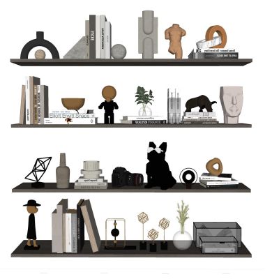 现代饰品摆件石膏人物雕塑陈设工艺品书籍花瓶盆栽SU模型