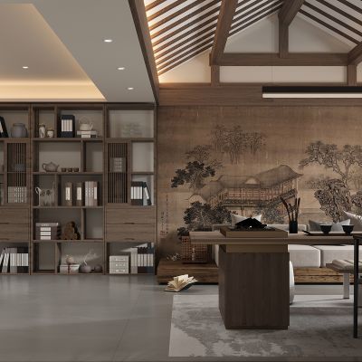 新中式书房 书桌椅 书柜 新中式沙发