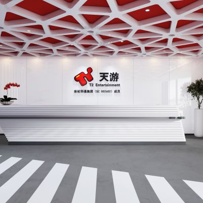 现代办公室公司前台接待大厅