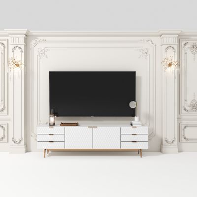 法式电视背景墙 电视柜 壁灯