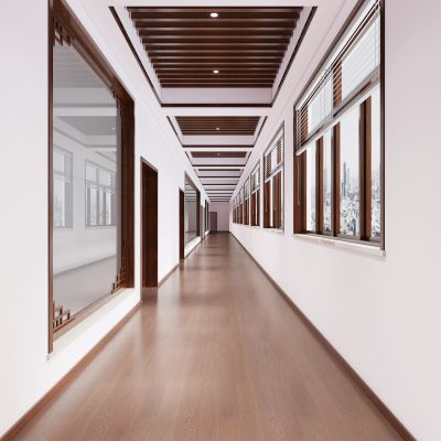 新中式办公室过道玻璃隔断