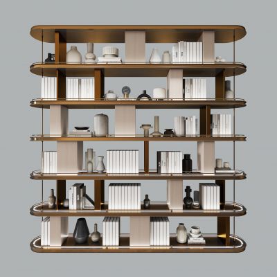 新中式不锈钢玄关书架书柜3D模型