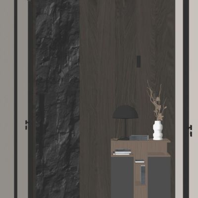 意式 轻奢风 蘑菇石 岩板 三角 走廊 端景 玄关 