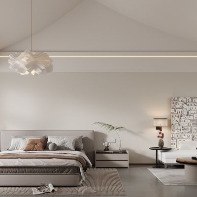 现代家居卧室 双人床 主卧 饰品摆件