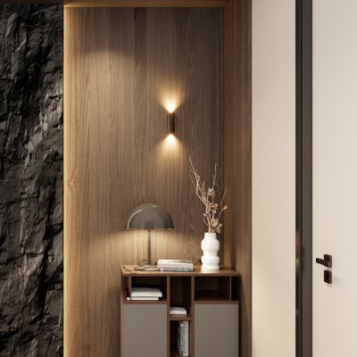 意式 轻奢风 蘑菇石 岩板 三角 走廊 端景 玄关 