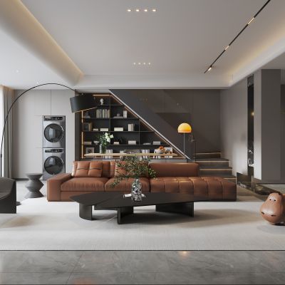 现代客餐厅 沙发茶几 装饰摆件