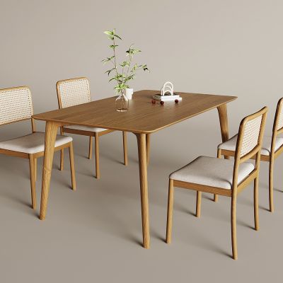 中古风餐桌椅组合 中古风餐桌 中古风藤编椅子