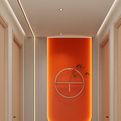 北欧 奶油 原木风 内嵌灯带 悬浮吊顶 走廊 端景 玄关